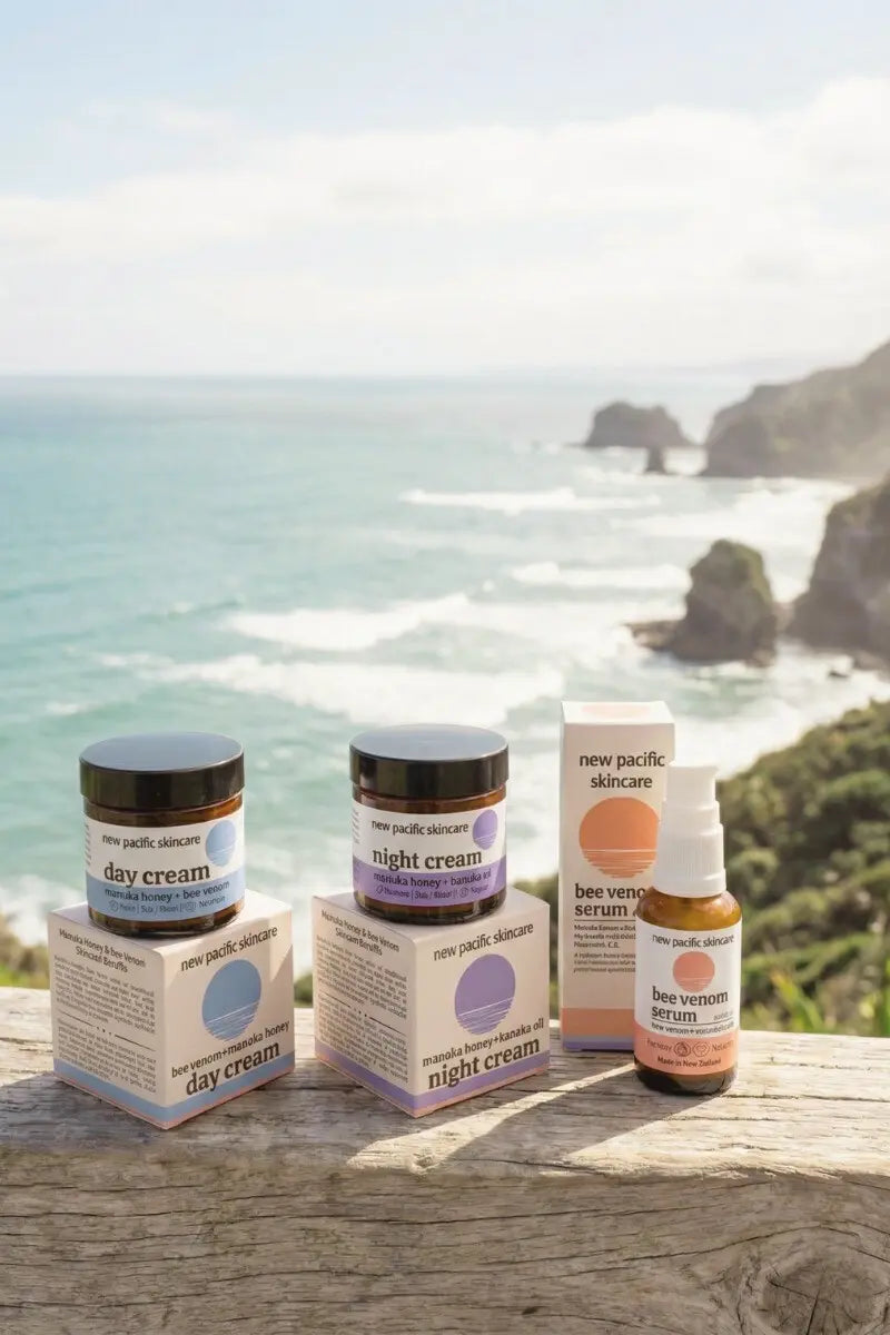organic bee venom serum and manuka honey face cream protocol for natural face lift and skin tightening new zealand coastal skincare